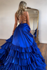 Load image into Gallery viewer, Royal Blue Tiered Corset Lace-Up Back Long Formal Dress with Slit