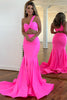 Load image into Gallery viewer, Hot Pink Cutout Mermaid Long Satin Formal Dress with Ruffles