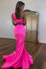 Load image into Gallery viewer, Hot Pink Cutout Mermaid Long Satin Formal Dress with Ruffles