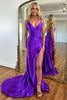 Load image into Gallery viewer, Purple Mermaid Corset V-Neck Long Formal Dress with Slit