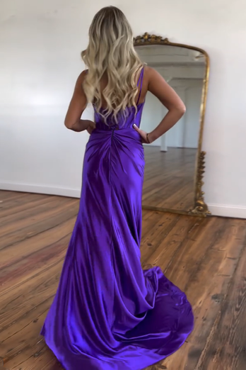 Purple Mermaid Corset V-Neck Long Formal Dress with Slit