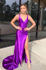 Load image into Gallery viewer, Violet Corset V-Neck Long Satin Formal Dress with Slit