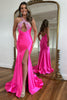 Load image into Gallery viewer, Sparkly Fuchsia Mermaid Beaded Long Formal Dress with Slit