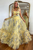 Load image into Gallery viewer, Yellow A-Line Tiered Floral Long Formal Dress with Ruffles