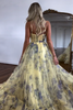 Load image into Gallery viewer, Yellow A-Line Tiered Floral Long Formal Dress with Ruffles