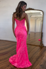 Load image into Gallery viewer, Sparkly Hot Pink Mermaid Strapless Long Lace Formal Dress with Slit