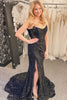 Load image into Gallery viewer, Sparkly Black Strapless Mermaid Long Formal Dress with Slit