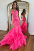 Load image into Gallery viewer, Sparkly Fuchsia Mermaid Corset V-Neck Long Formal Dress