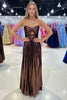 Load image into Gallery viewer, Purple Metallic A-Line Strapless Pleated Long Formal Dress with Slit