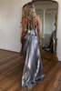 Load image into Gallery viewer, Sparkly Gold Metallic A-Line Pleated Long Formal Dress with Slit