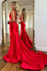 Load image into Gallery viewer, Red Mermaid Scoop Neck Open Back Long Formal Dress with Slit