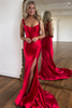 Load image into Gallery viewer, Red Mermaid Scoop Neck Open Back Long Formal Dress with Slit