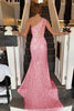 Load image into Gallery viewer, Sheath One Shoulder Fuchsia Long Formal Dress with Beading