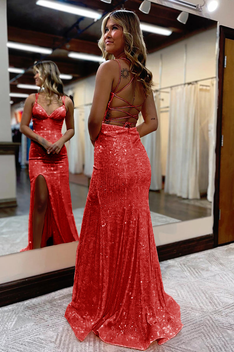 Load image into Gallery viewer, Glitter Black Beaded Mermaid Lace-Up Long Formal Dress with Slit