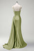 Load image into Gallery viewer, Sparkly Sage Mermaid Corset Beaded Long Formal Dress with Slit