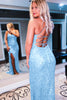 Load image into Gallery viewer, Sparkly Royal Blue Backless Sequins Long Formal Dress with Slit