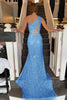 Load image into Gallery viewer, Sheath One Shoulder Sky Blue Long Formal Dress with Beading