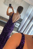 Load image into Gallery viewer, Mermaid Deep V Neck Purple Sequins Formal Dress with Open Back