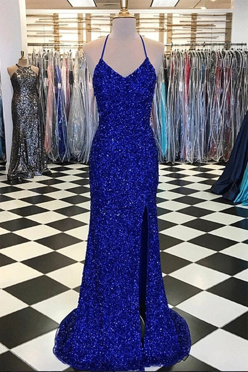 Load image into Gallery viewer, Royal Blue Sequin Mermaid Formal Dress