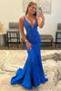 Load image into Gallery viewer, Mermaid Deep V Neck Orange Long Formal Dress with Beading