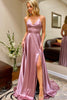 Load image into Gallery viewer, Simple A Line Spaghetti Straps Hot Pink Long Formal Dress with Slit