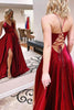 Load image into Gallery viewer, Simple A Line Spaghetti Straps Hot Pink Long Formal Dress with Slit