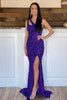 Load image into Gallery viewer, Mermaid One Shoulder Dark Purple Sequins Long Formal Dress