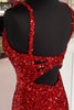 Load image into Gallery viewer, Red Sequins Sheath Spaghetti Straps Formal Dress with Split Front