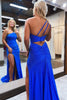 Load image into Gallery viewer, Sheath One Shoulder Sky Blue Long Formal Dress with Beading