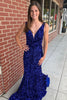 Load image into Gallery viewer, Mermaid Blue V-Neck Sequins Long Formal Dress