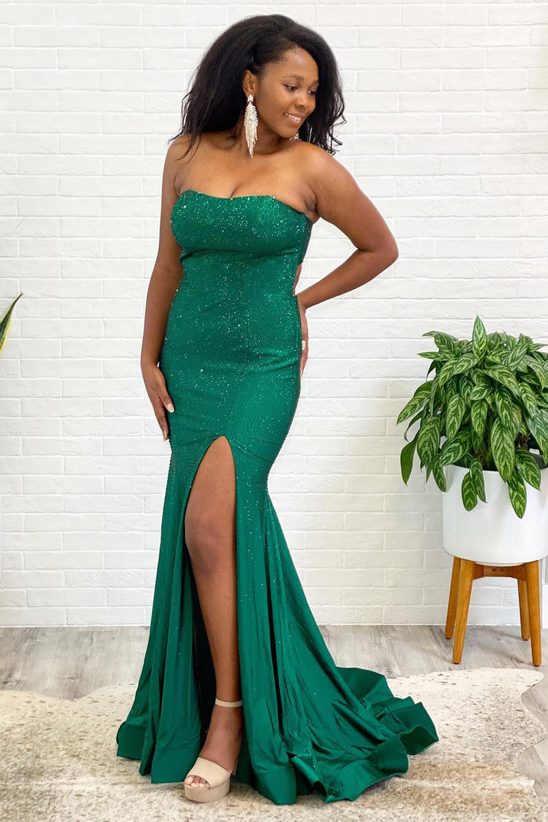 Load image into Gallery viewer, Sparkly Dark Green Sequins Mermaid Long Formal Dress