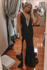 Load image into Gallery viewer, Black Deep V-Neck Mermaid Formal Dress with Slit