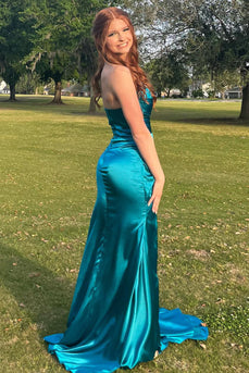 Peacock Green Sweetheart Long Formal Dress with Slit