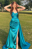 Load image into Gallery viewer, Peacock Green Sweetheart Long Formal Dress with Slit