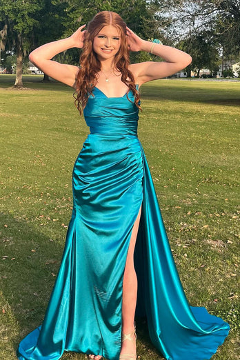 Peacock Green Sweetheart Long Formal Dress with Slit