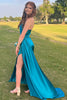 Load image into Gallery viewer, Peacock Green Sweetheart Long Formal Dress with Slit