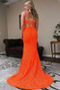 Load image into Gallery viewer, Two Piece Orange Sequins Mermaid Formal Dress with Slit