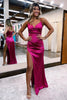 Load image into Gallery viewer, Hot Pink Satin V-Neck Simple Formal Dress with Slit