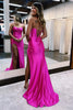 Load image into Gallery viewer, Fuchsia Spaghetti Straps Satin Mermaid Formal Dress with Slit