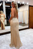 Load image into Gallery viewer, Sequins Spaghetti Straps Sheath Golden Formal Dress with Slit