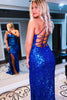 Load image into Gallery viewer, Sparkly Fuchsia Backless Sequins Long Formal Dress with Slit