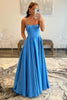 Load image into Gallery viewer, Blue A-Line Spaghetti Straps Simple Formal Dress with Pockets