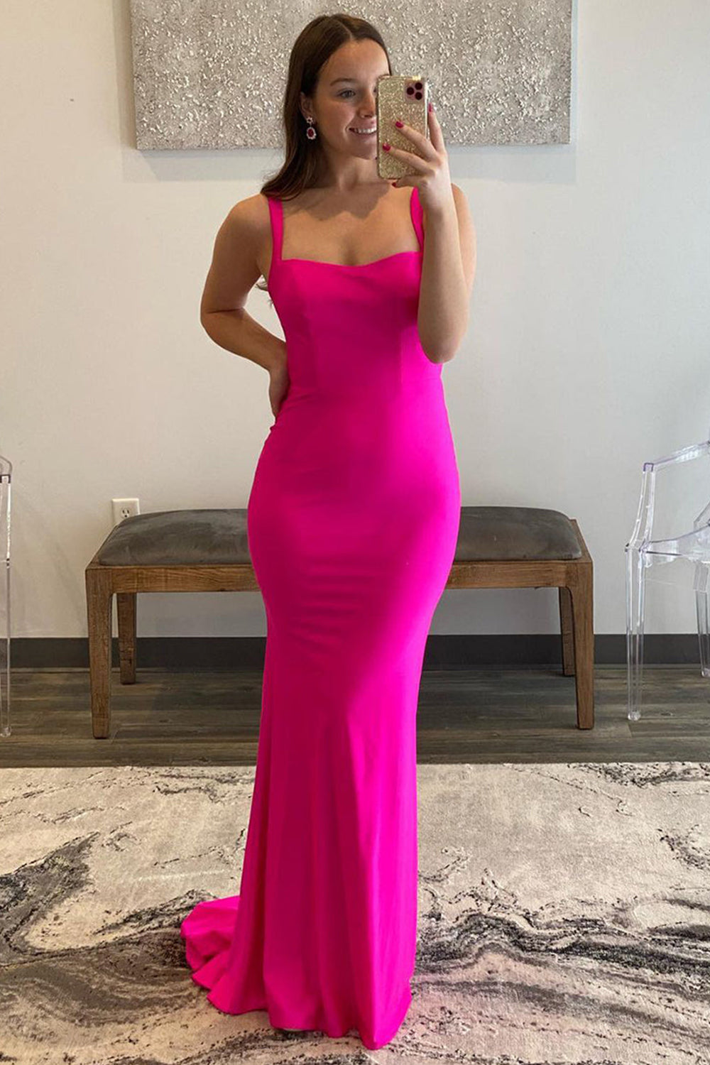 Hot Pink Satin Mermaid Formal Dress