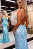 Load image into Gallery viewer, Mermaid Spaghetti Straps Blue Sequins Backless Long Formal Dress