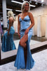 Load image into Gallery viewer, Sheath Spaghetti Straps Blue Long Formal Dress with Silt