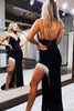 Load image into Gallery viewer, Sheath Spaghetti Straps Black Long Formal Dress with Tassel