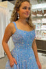 Load image into Gallery viewer, A Line Square Neck Light Blue Sequins Long Formal Dress