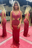 Load image into Gallery viewer, Mermaid Deep V Neck Burgundy Cut Out Long Formal Dress with Beading