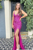 Load image into Gallery viewer, Mermaid V Neck Fuchsia Sequins Long Formal Dress