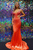 Load image into Gallery viewer, Mermaid Deep V Neck Orange Long Formal Dress with Beading